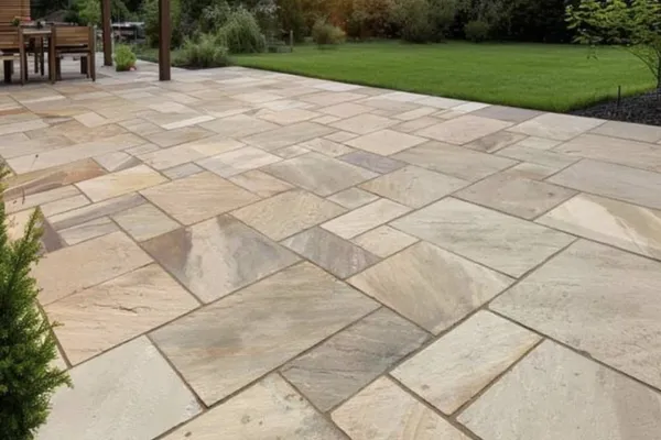 Indian sandstone patio and garden landscaping by Forth Tree Garden Landscaping