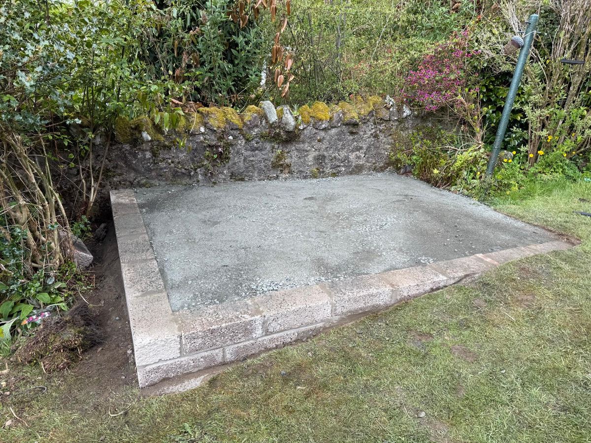 Block plinth foundation built for a raised greenhouse base