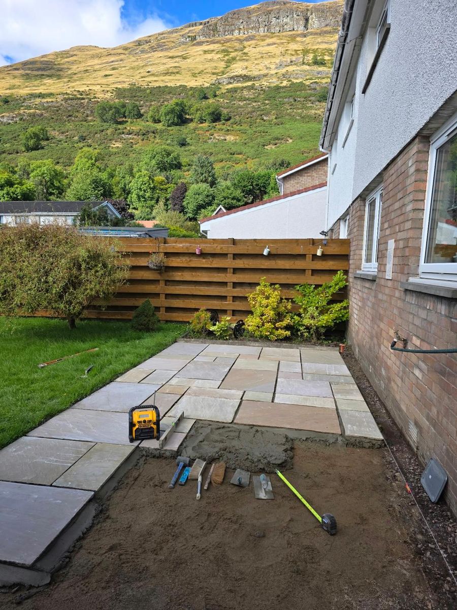 Indian sandstone patio being laid by Forth Tree Garden Landscaping